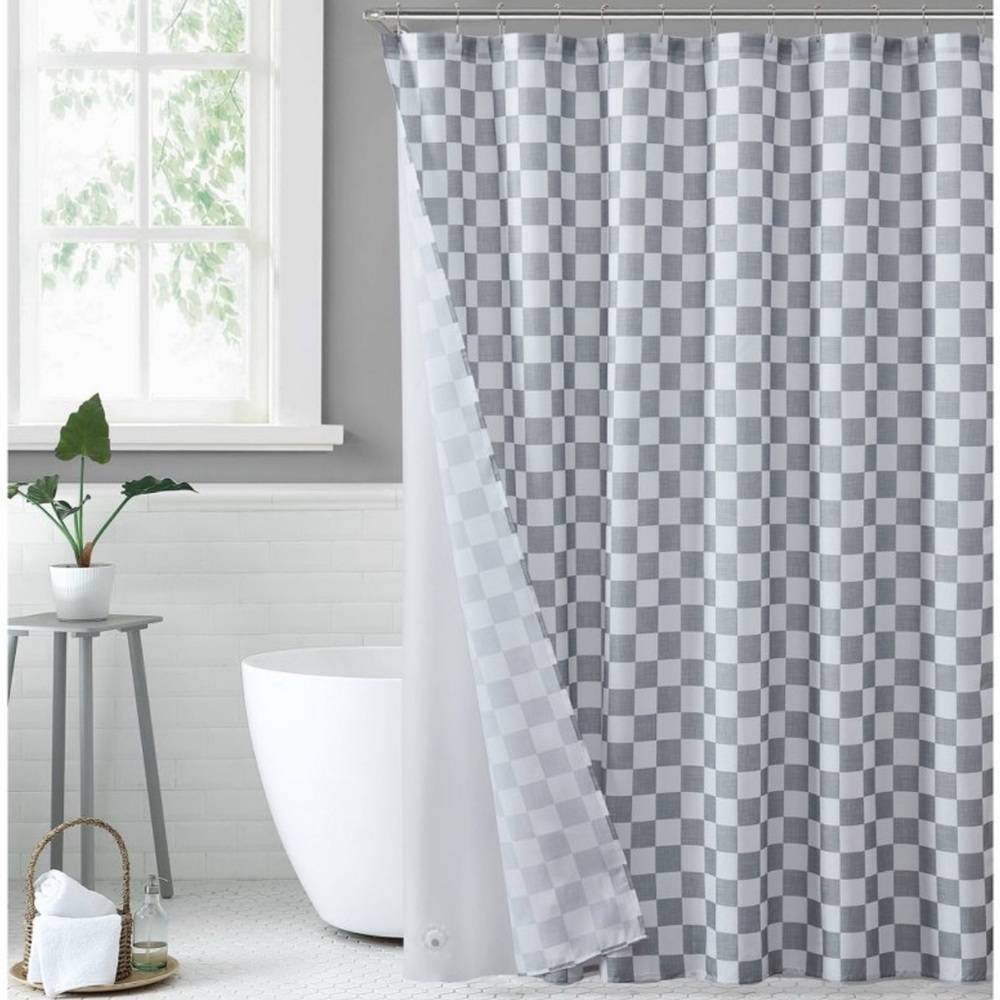 Jade + Oak 14Pc Checkered Shower Curtain Set